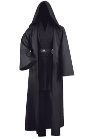 Adult Tunic Costume For Jedi Outfit Skywalker Halloween Cosplay Costume Hooded Robe Cloak Full Set Uniform Three Versions (Color: Black, size: 4XL)
